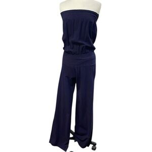 Sisters Solnicki Strapless Wide Leg Jumpsuit SZ L Navy Blue